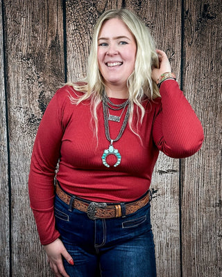 Marin Ribbed Round Hem Top in Teracotta by Lucky and Blessed – Shirts & Tops from Bronco Western Supply Co.