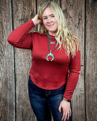 Marin Ribbed Round Hem Top in Teracotta by Lucky and Blessed – Shirts & Tops from Bronco Western Supply Co.