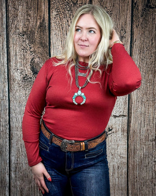 Marin Ribbed Round Hem Top in Teracotta by Lucky and Blessed – Shirts & Tops from Bronco Western Supply Co.