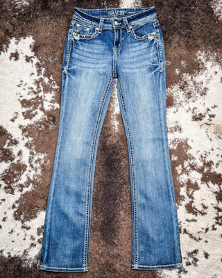 Marisol Prickly Pear Easy Bootcut Jeans in Medium Wash by Grace in LA – Apparel from Bronco Western Supply Co.