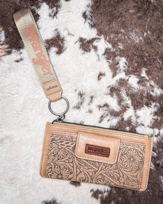 Marlowe Tooled Wristlet Wallet in Khaki by Wrangler – Purses & Wallets from Bronco Western Supply Co.