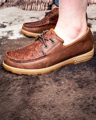 Marrow Twisted X Boat Shoe Driving Moc - Brown Multi and Rustic Brown – Women's Shoes from Bronco Western Supply Co.