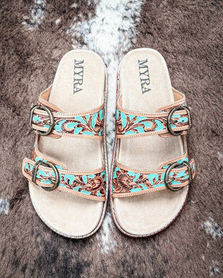Meadow Sky Western Hand - Tooled Sandals by Myra Bag – Women's Shoes from Bronco Western Supply Co.