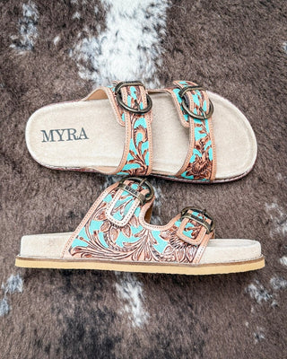 Meadow Sky Western Hand - Tooled Sandals by Myra Bag – Women's Shoes from Bronco Western Supply Co.