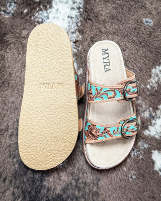 Meadow Sky Western Hand - Tooled Sandals by Myra Bag – Women's Shoes from Bronco Western Supply Co.
