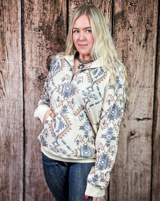 Mesa Quarter Zip Pullover in Cream and Navy by Hooey – Apparel from Bronco Western Supply Co.