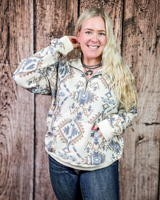 Mesa Quarter Zip Pullover in Cream and Navy by Hooey – Apparel from Bronco Western Supply Co.