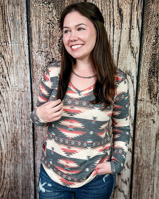 Midnight Desert Long Sleeved Aztec Top by Sterling Kreek – Apparel from Bronco Western Supply Co.