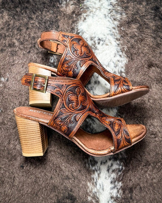 Mika II Tooled Heel in Tan and Black by Roper – Women's Shoes from Bronco Western Supply Co.