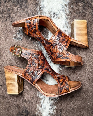 Mika II Tooled Heel in Tan and Black by Roper – Women's Shoes from Bronco Western Supply Co.