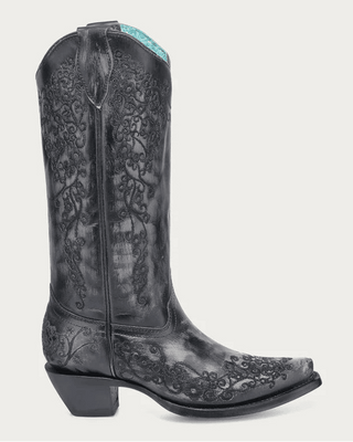 Moonflower Embroidered Snip Toe Boots in Black and Bone by Corral Boots – Women's Boots from Bronco Western Supply Co.