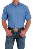 Boone Geometric Print Short Sleeve Arenaflex Button Down Shirt - Royal Blue