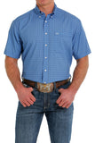 Boone Geometric Print Short Sleeve Arenaflex Button Down Shirt - Royal Blue