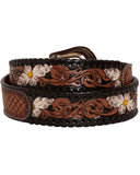Myra Bag - Checkered Brown Hand - Tooled Leather Belt - Apparel - Myra Bag - Bronco Western Supply Co.