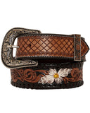 Myra Bag - Checkered Brown Hand - Tooled Leather Belt - Apparel - Myra Bag - Bronco Western Supply Co.