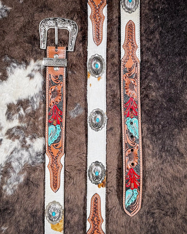 Myra Bag - Cummerband Hand Tooled Concho Belt - Accessories - Myra Bag - Bronco Western Supply Co.