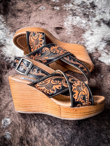 Myra Bags Flower Ridge Leather Wedge Heels