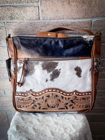 Myra Bag - Genetic Hand Tooled Hair on Hide Crossbody Bag - Bronco Western Supply Co.