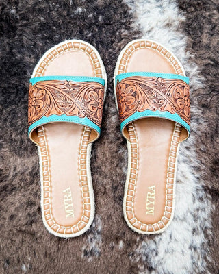 Myra Bag - Horizon Creek Slides in Turquoise – Women's Shoes from Bronco Western Supply Co.