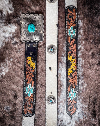 Myra Bag - Klepto Hand Tooled Concho Belt - Apparel - Myra Bag - Bronco Western Supply Co.
