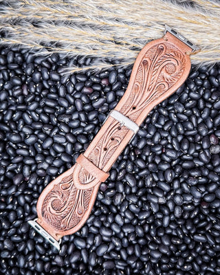 Myra Bag - Lone Star Hand Tooled Leather Watch Band in Light Saddle Tan – Accessories from Bronco Western Supply Co.