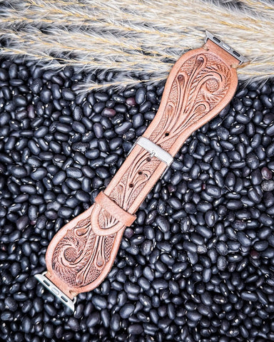 Myra Bag - Lone Star Hand Tooled Leather Watch Band in Light Saddle Tan - Accessories - Myra Bag - Bronco Western Supply Co.