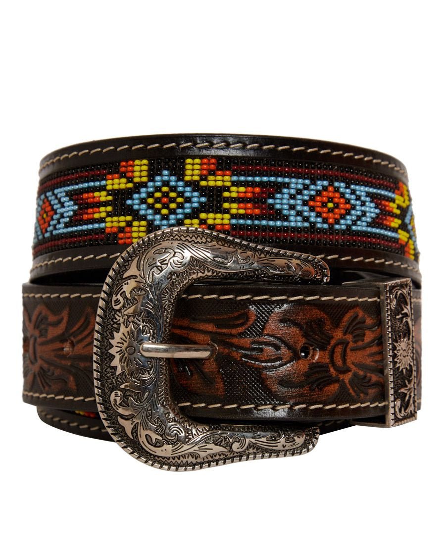Myra Bag Women's Polychrome Southwestern Hand-Tooled Leather Belt Myra Bag Women's Polychrome Southwestern Hand-Tooled Leather Belt