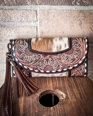 Myra Bag - Sandstone Trail Hand - Tooled Wristlet Wallet – Purses & Wallets from Bronco Western Supply Co.