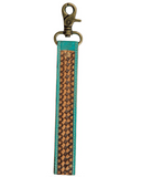 Myra Bag - Teal Accent Hand - Tooled Strap Key Fob - Accessories - Myra Bag - Bronco Western Supply Co.