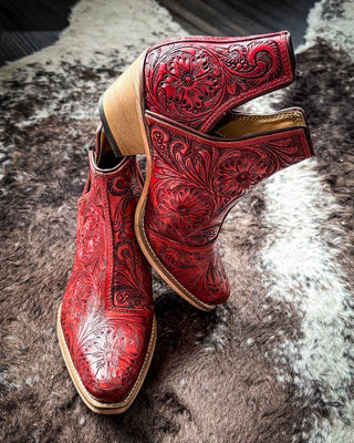 Myra Bag - Western Moxie Booties in Scarlet – Women's Shoes from Bronco Western Supply Co.