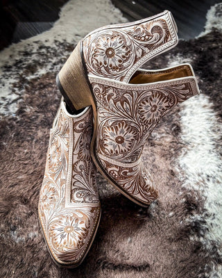 Myra Bag - Western Moxie Booties in White Chocolate – Women's Shoes from Bronco Western Supply Co.