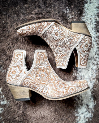 Myra Bag - Western Moxie Booties in White Chocolate – Women's Shoes from Bronco Western Supply Co.