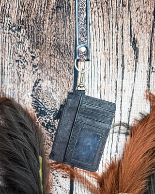 Navajo Sky Hand Tooled Hairon Leather Card Holder in Antique Brown By Myra Bag – Purses & Wallets from Bronco Western Supply Co.