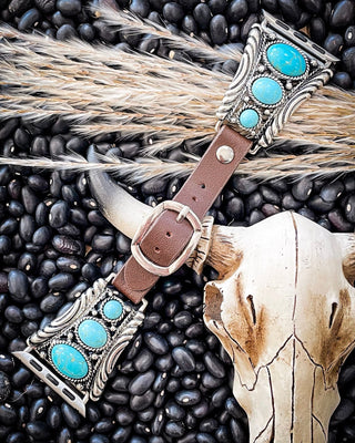 Nellie Western Style Faux Turquoise and Leather Watch Fashion Band – Accessories from Bronco Western Supply Co.