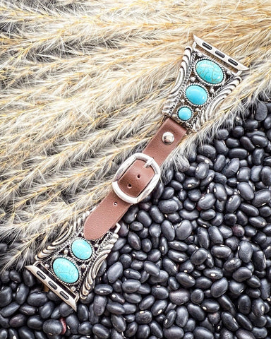 Nellie Western Style Faux Turquoise and Leather Watch Fashion Band - Accessories - Blue Tortoise - Bronco Western Supply Co.