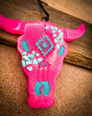 Neon Pink Punch Bull Skull Car Freshie in Strawberry Pound Cake – Accessories from Bronco Western Supply Co.