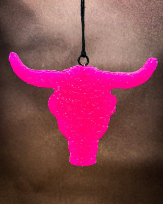 Neon Pink Punch Bull Skull Car Freshie in Strawberry Pound Cake – Accessories from Bronco Western Supply Co.