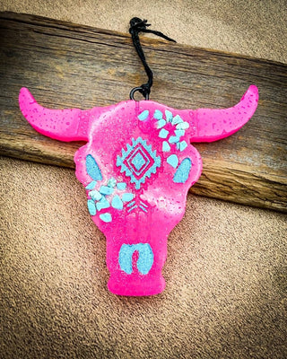 Neon Pink Punch Bull Skull Car Freshie in Strawberry Pound Cake – Accessories from Bronco Western Supply Co.