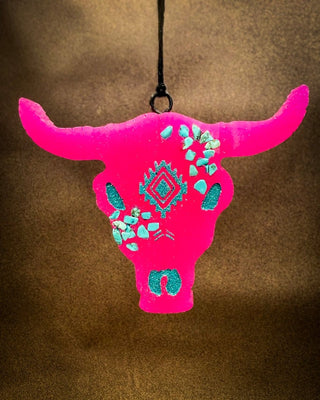 Neon Pink Punch Bull Skull Car Freshie in Strawberry Pound Cake – Accessories from Bronco Western Supply Co.