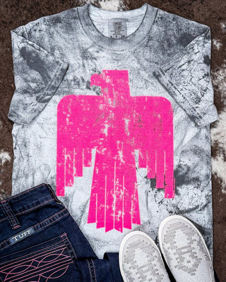 Neon Thunderbird Tee in Stone Mineral Wash – Apparel from Bronco Western Supply Co.