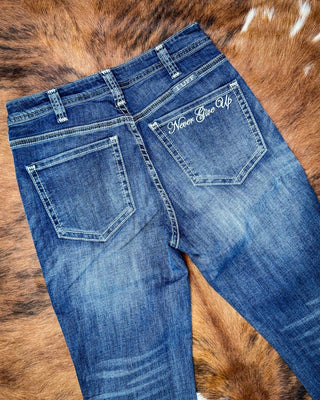 Never Give Up Trouser Jeans in Dark Wash by Cowgirl Tuff – Apparel from Bronco Western Supply Co.