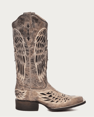 Night Halo Cross and Wings Square Toe Boots in Brown and Black by Corral Boots – Women's Boots from Bronco Western Supply Co.