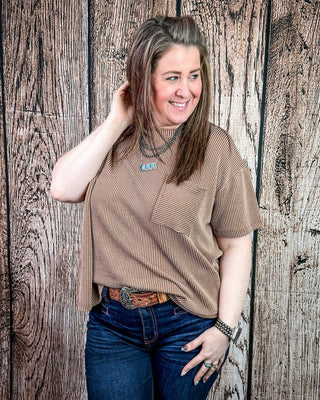 Oakley Short Sleeved Ribbed Top in Mocha – Apparel from Bronco Western Supply Co.