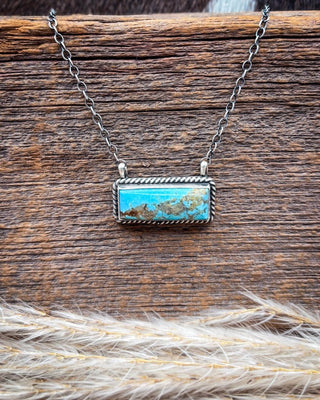 ONE OF A KIND: Kingman Turquoise Sterling Silver Bar Necklace by Johnny Dixon – Jewelry from Bronco Western Supply Co.