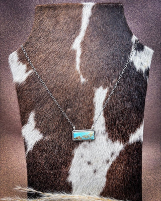 ONE OF A KIND: Kingman Turquoise Sterling Silver Bar Necklace by Johnny Dixon – Jewelry from Bronco Western Supply Co.