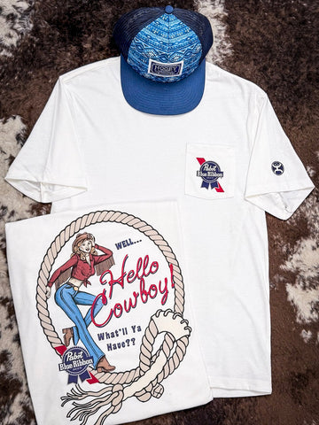 Pabst Blue Ribbon Hello Cowboy Hooey Tee - Apparel - Hooey - Bronco Western Supply Co.