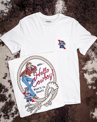 Pabst Blue Ribbon Hello Cowboy Hooey Tee – Apparel from Bronco Western Supply Co.