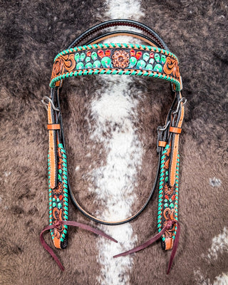 Painted Cactus Breast Collar and Headstall - Pieces Sold Separate – Horse Tack from Bronco Western Supply Co.