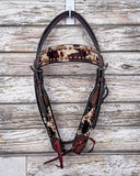 Peppered Hair On Hide Breast Collar and Headstall - Pieces Sold Separate - Horse Tack - Rafter T Ranch Co. - Bronco Western Supply Co.