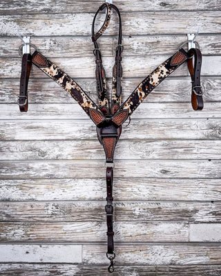 Peppered Hair On Hide Breast Collar and Headstall - Pieces Sold Separate – Horse Tack from Bronco Western Supply Co.